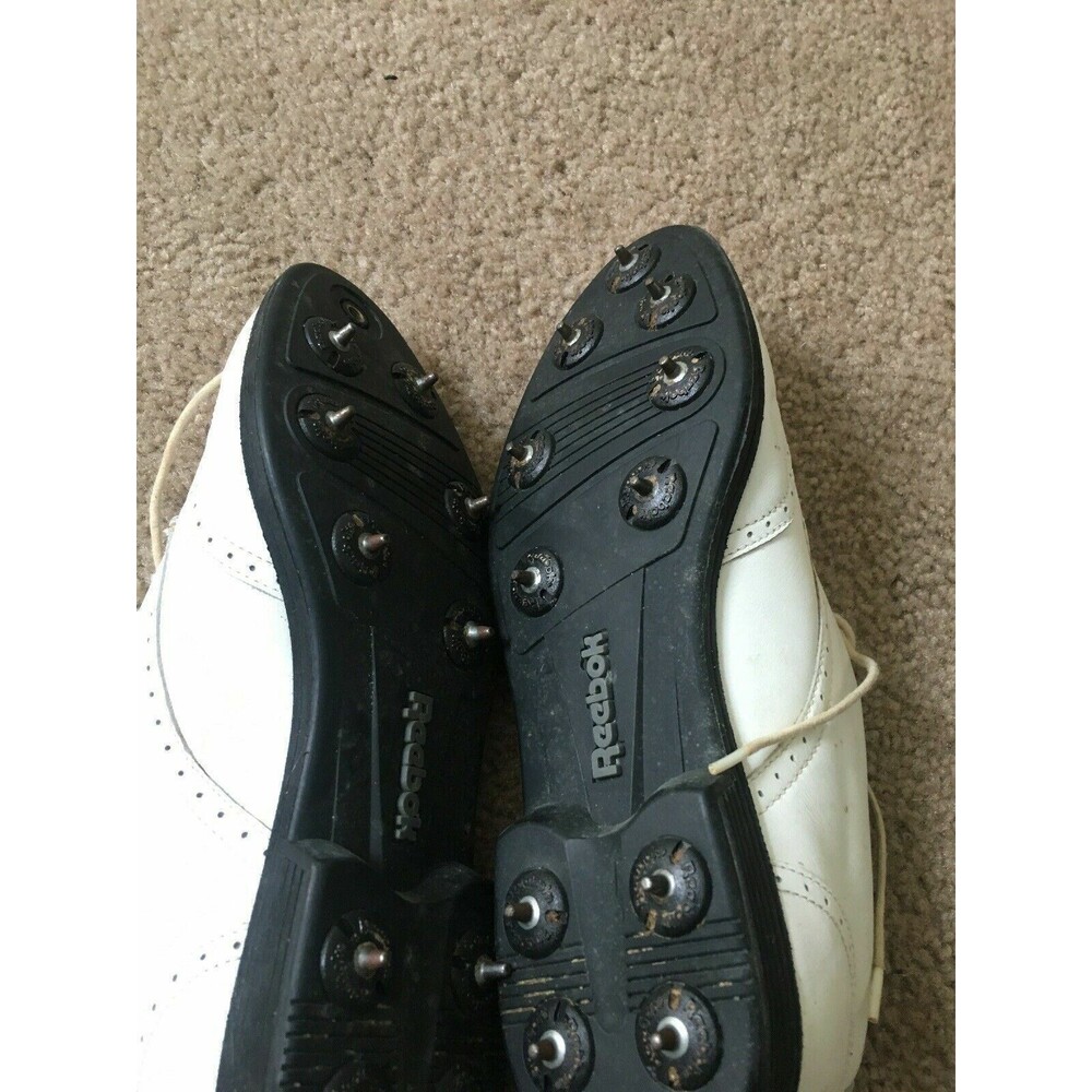 Vintage Reebok Men's Leather Golf Shoes Size 6.5 Metal Spikes White Cleats - Picture 9 of 11
